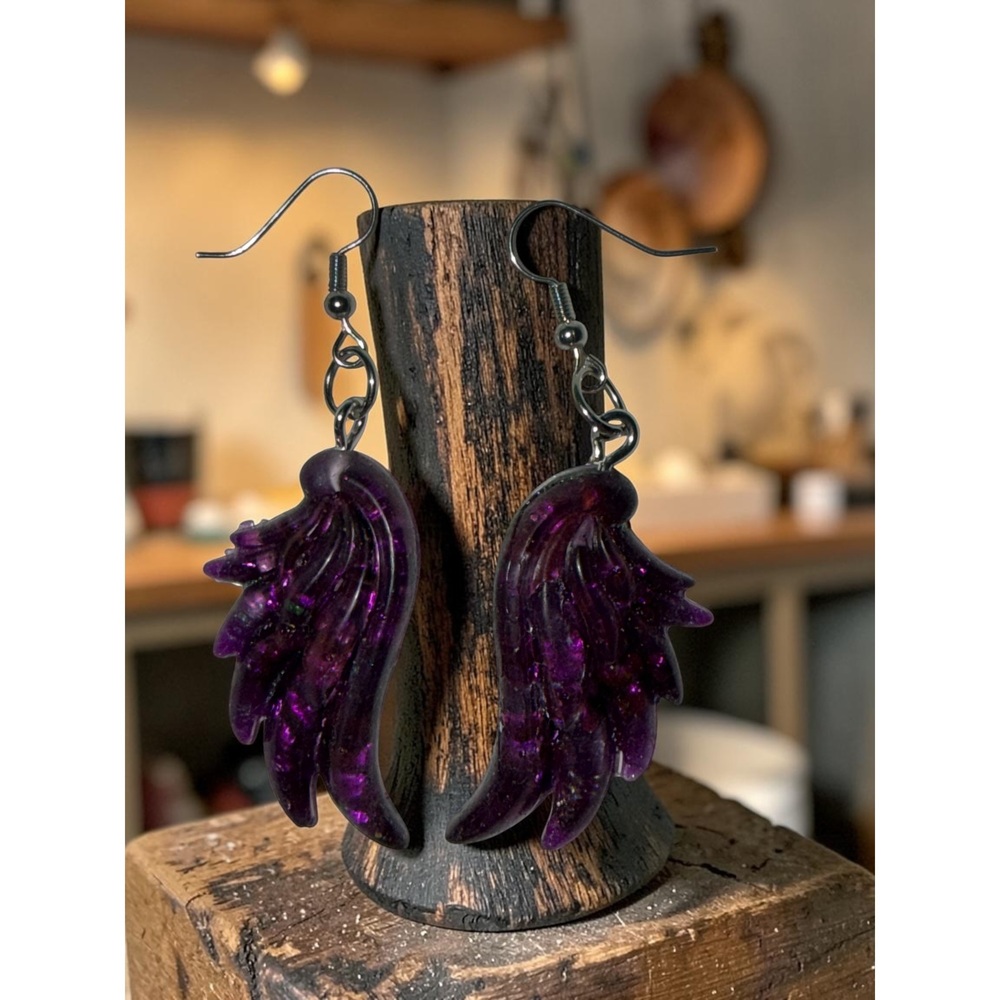 Handmade Purple Angel Wing Earrings